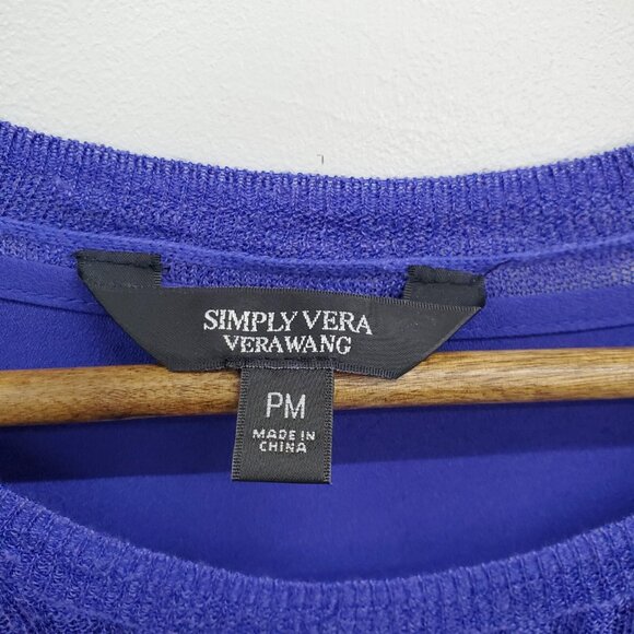 Simply Vera Vera Wang Womens PM Purple Linen Blend Sweater Long Sleeve Lined - Picture 5 of 14
